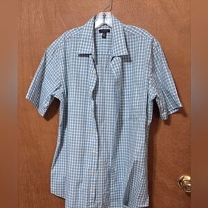Van Heusen Light Blue and White Windowpane Short Sleeved Shirt Size LT